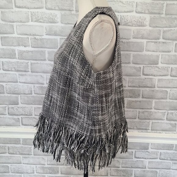 Mud Pie Tweed Fringe Boxy Tank Top Vest Sleeveless Layering Boho Classic NEW Lg - Picture 2 of 7